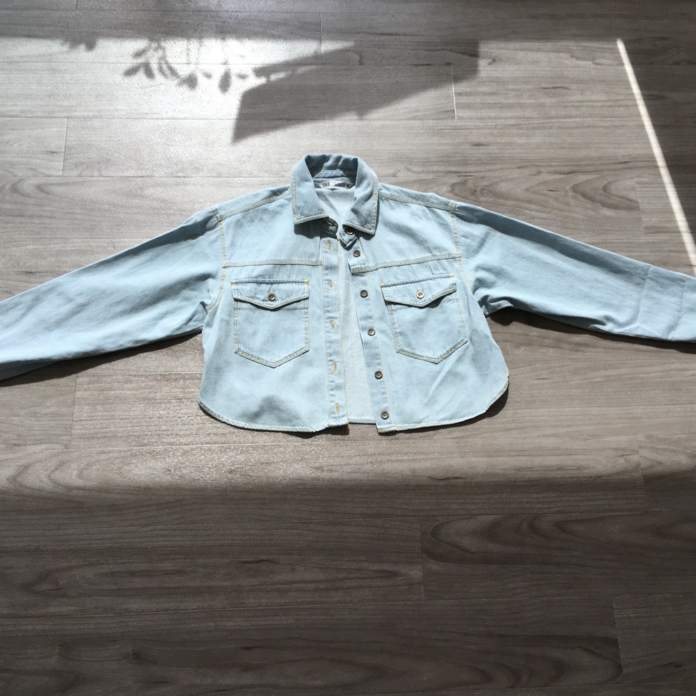 Zara cropped denim shirt (women, xs, light blue denim)